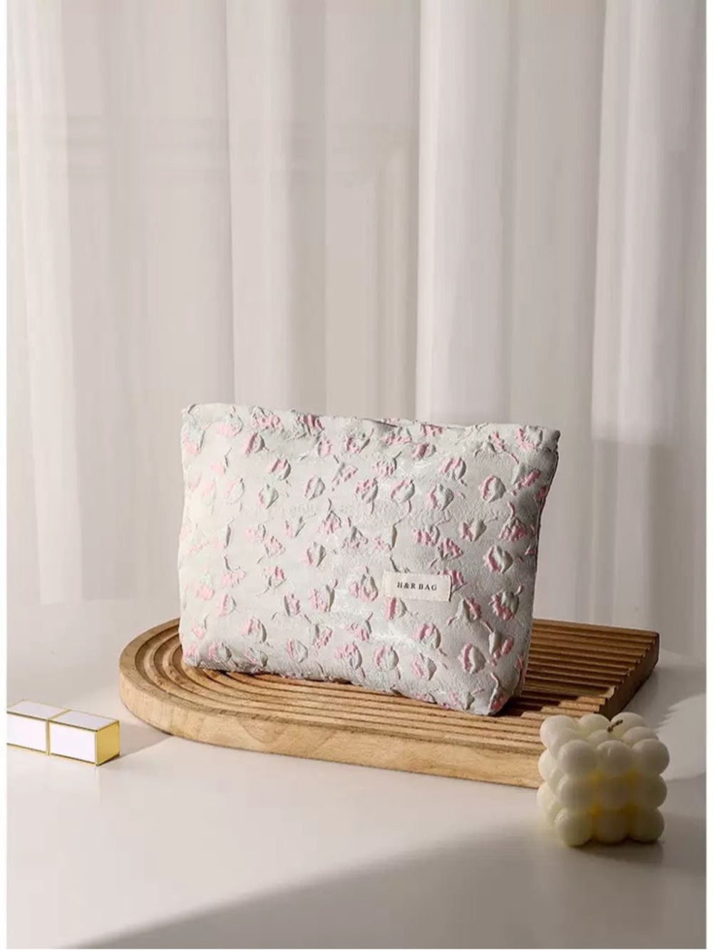 HamBag Pink & White Quilted Cosmetic Pouch